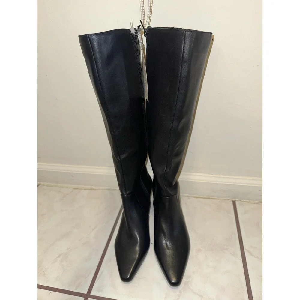 NWOB Alex Marie Sleek Black Kitten Heeled Boots Croc Leather Stripe Size 7 - Picture 4 of 11